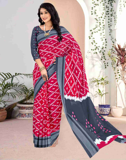 Rani Pink Cotton Geometric Printed Saree