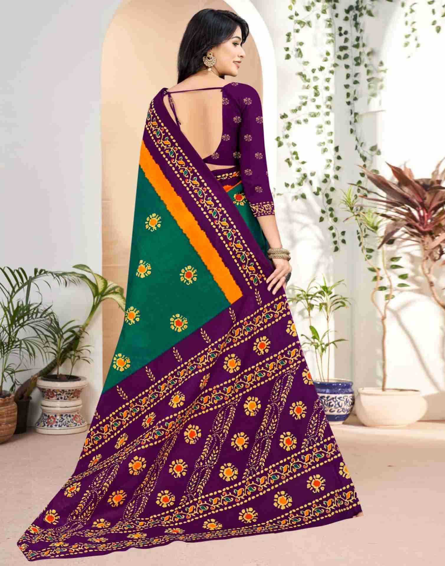 Teal Green Cotton Printed Saree