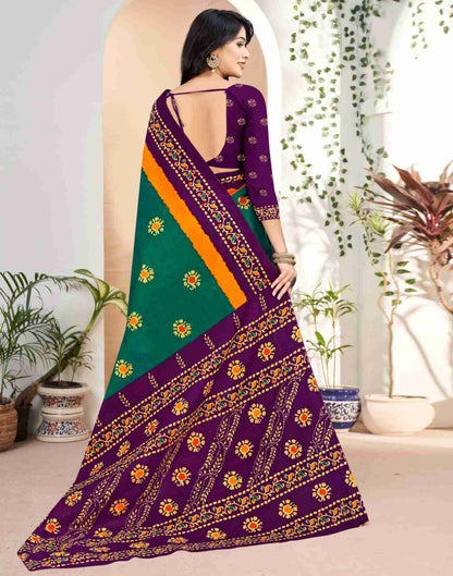 Teal Green Cotton Printed Saree