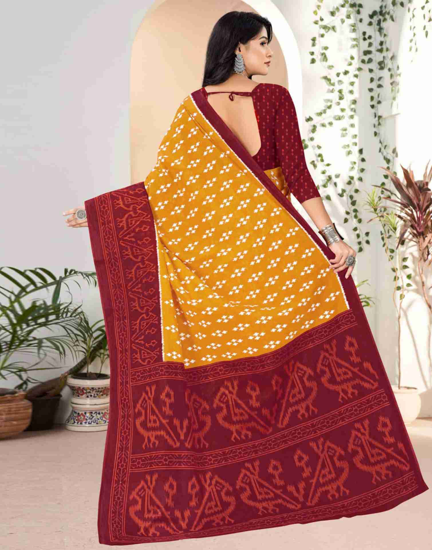 Turmeric Yellow Cotton Printed Saree