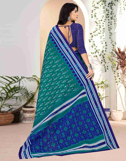 Rama Green Cotton Printed Saree