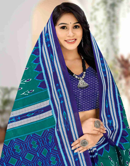 Rama Green Cotton Printed Saree