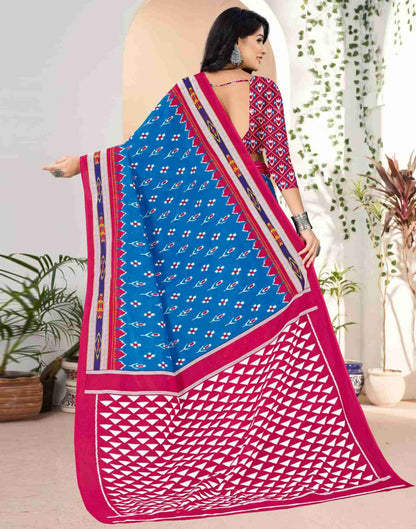 Blue Cotton Printed Saree