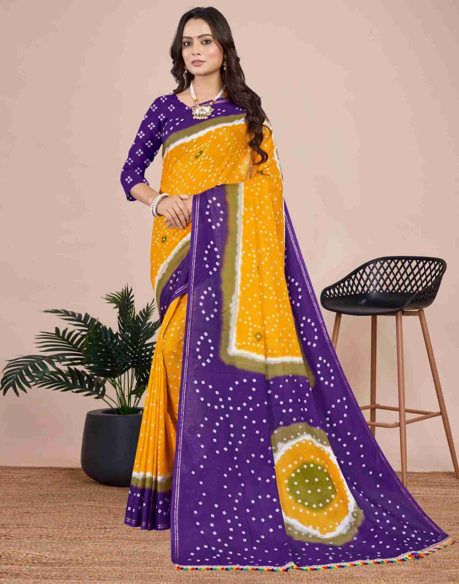 Yellow Cotton Printed Saree