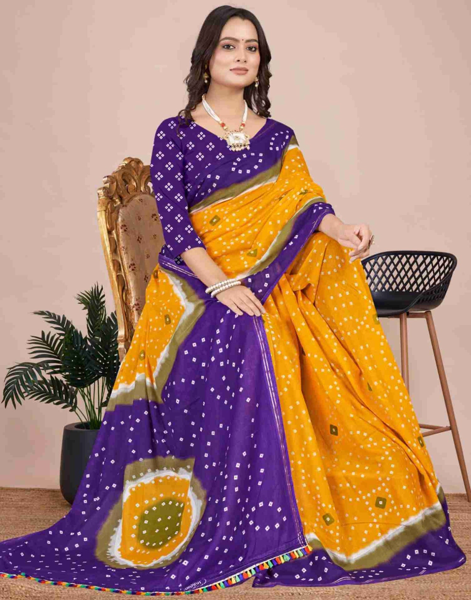 Yellow Cotton Printed Saree