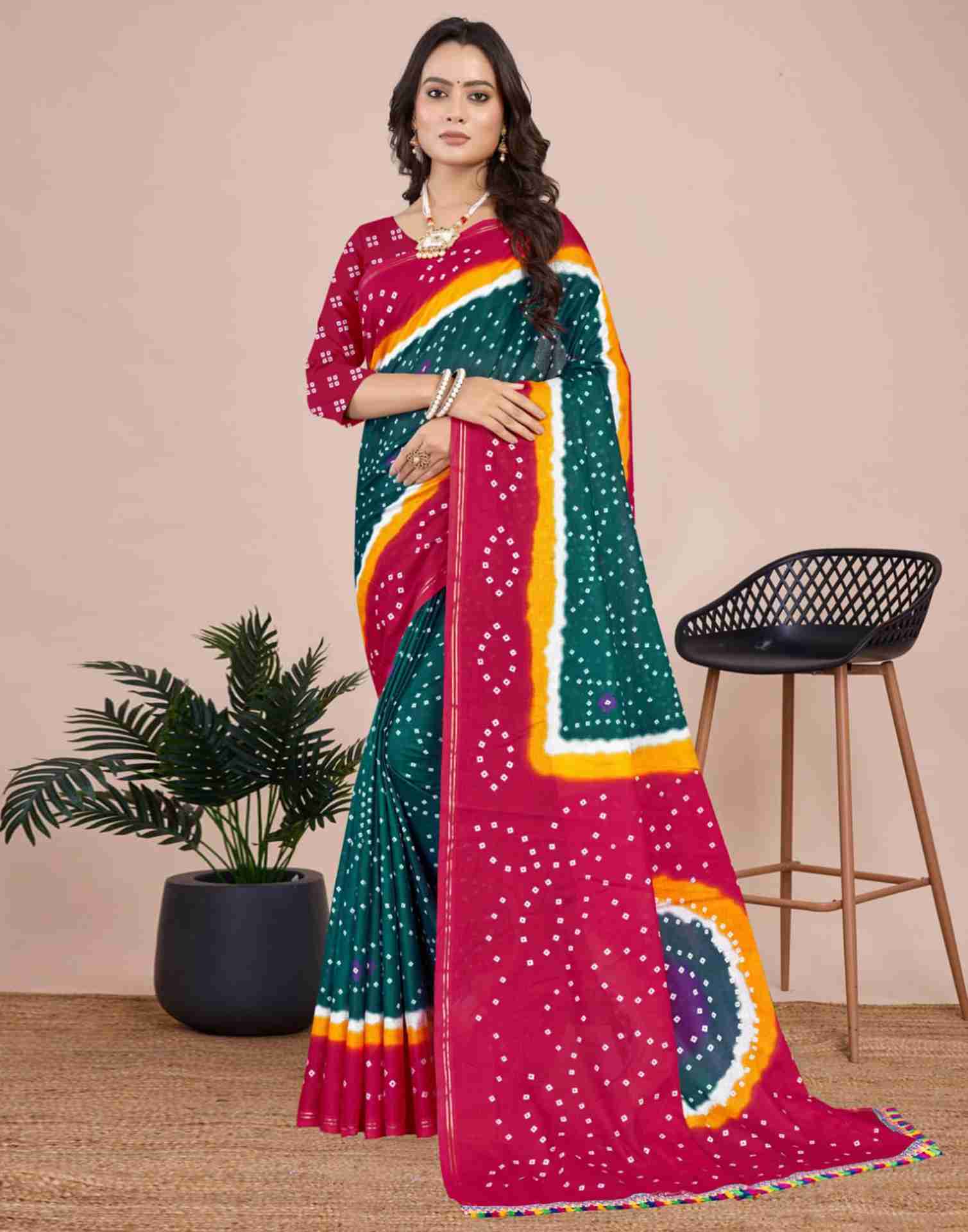 Rama Green Cotton Printed Saree