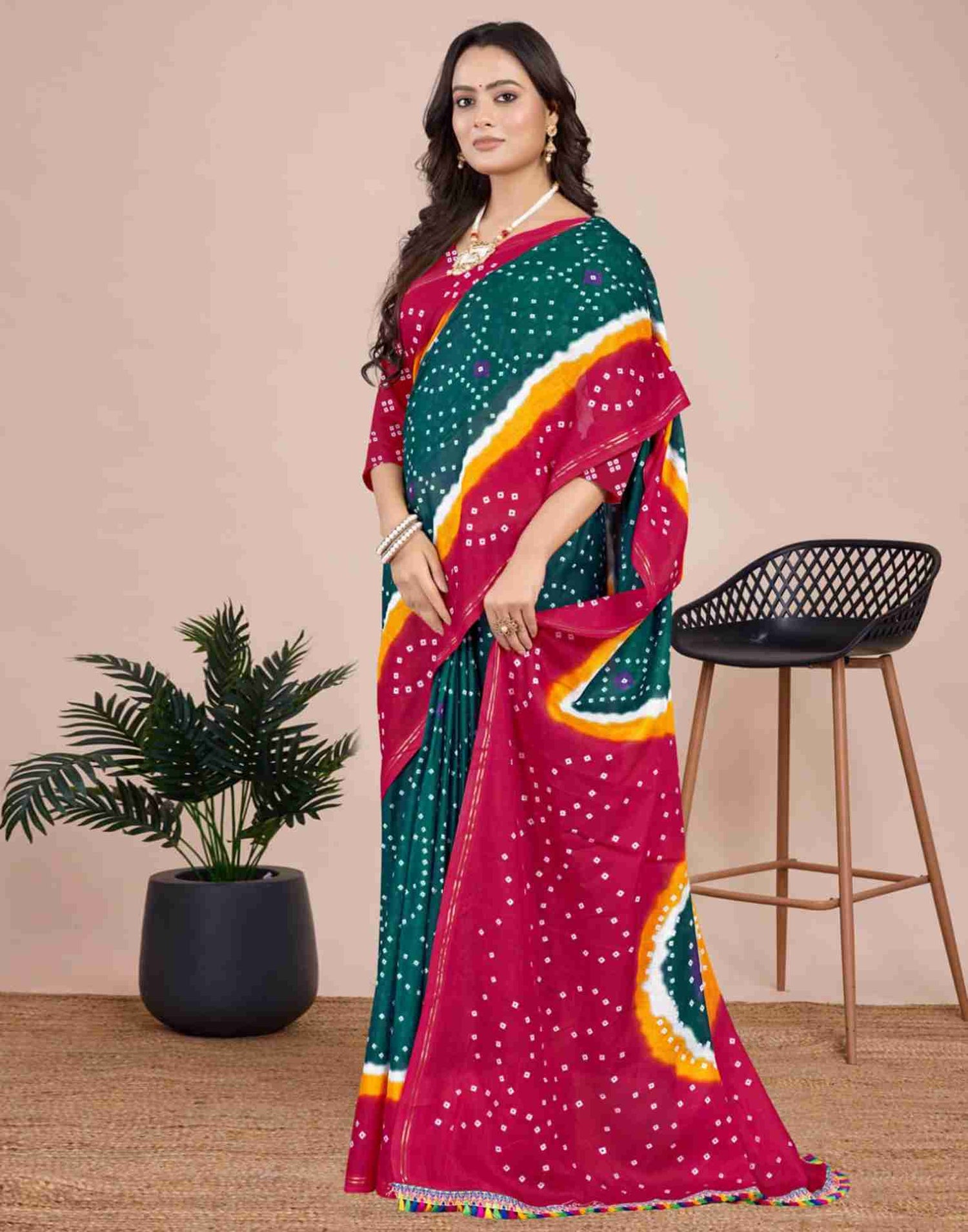 Rama Green Cotton Printed Saree