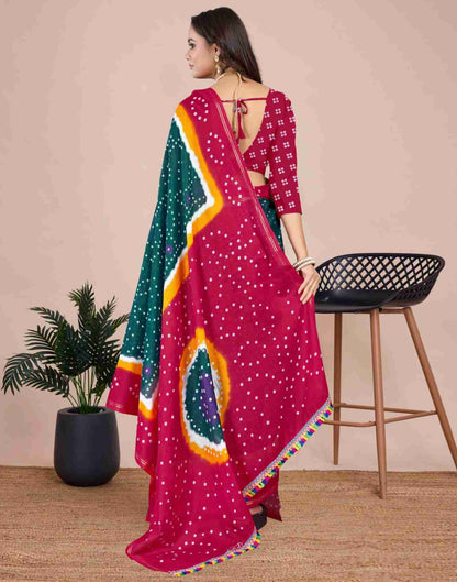 Rama Green Cotton Printed Saree