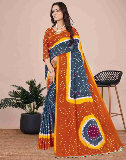 Stone Grey Cotton Printed Saree