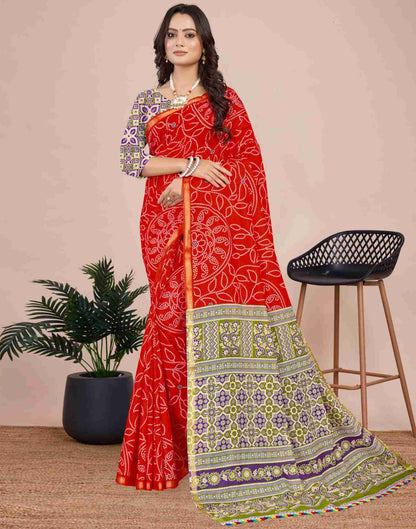 Red Cotton Printed Saree