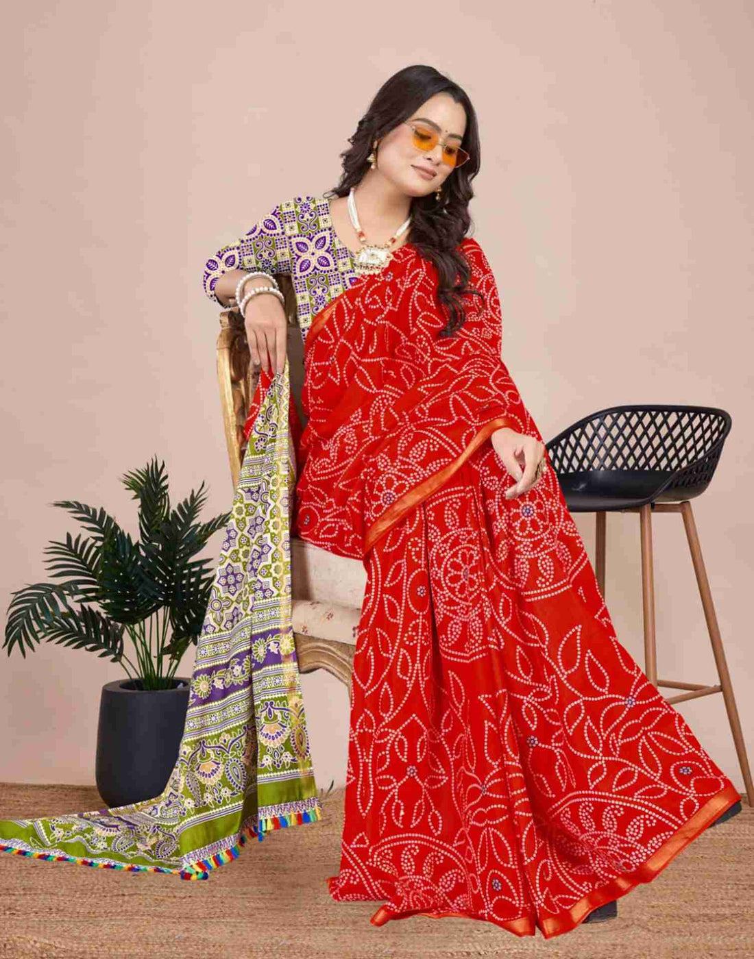 Red Cotton Printed Saree