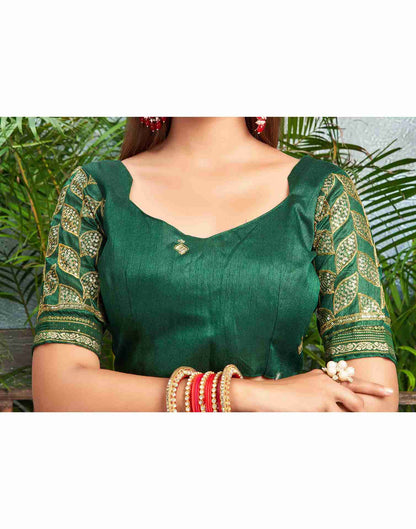 Dark Green Chiffon Zari Stripe Plain Saree