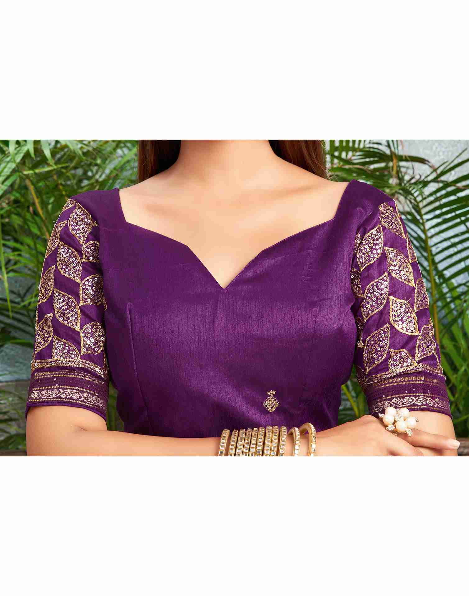 Dark Purple Chiffon Zari Stripe Plain Saree