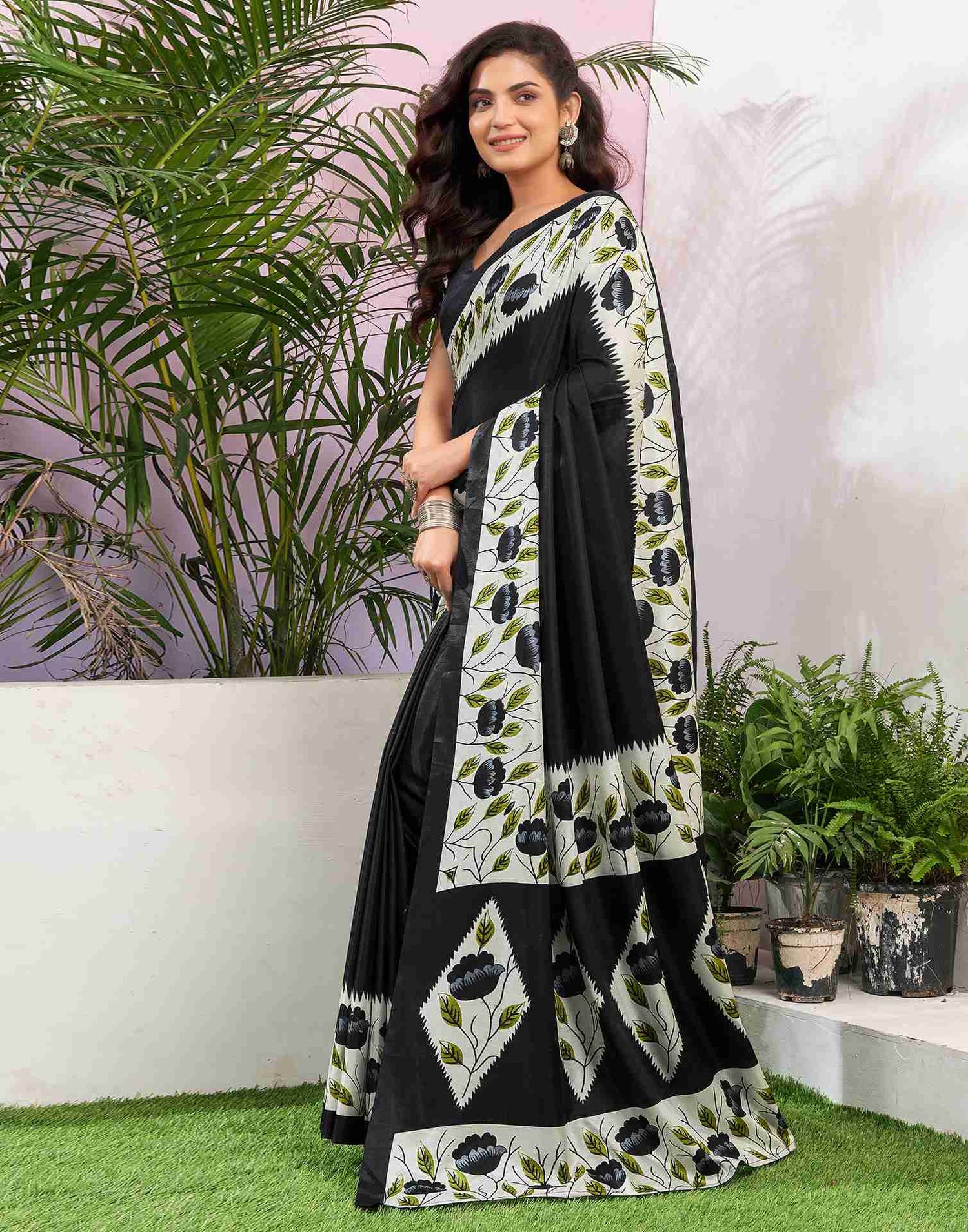 Black Silk Printed Saree