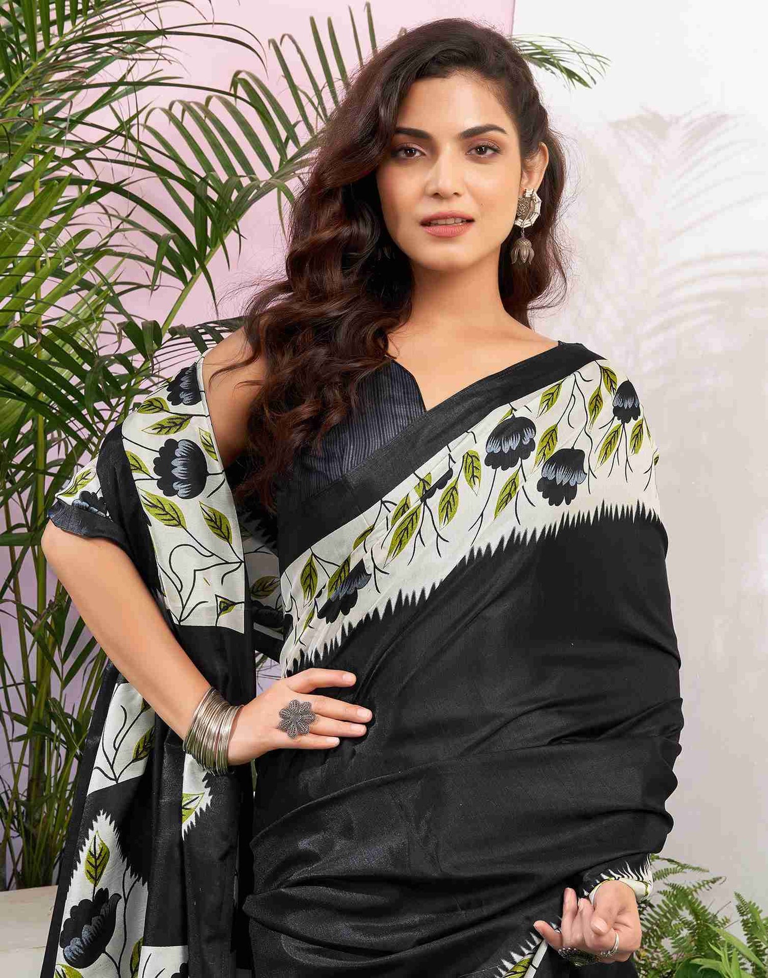 Black Silk Printed Saree