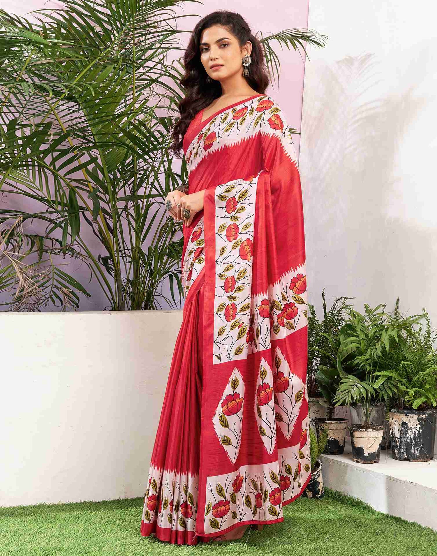 Red Silk Printed Saree