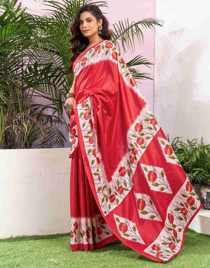 Red Silk Printed Saree