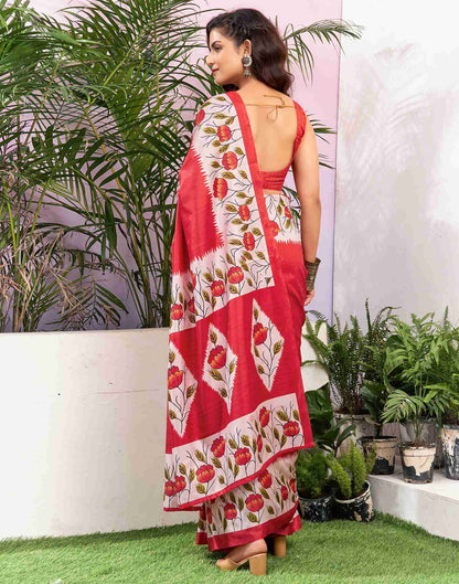 Red Silk Printed Saree