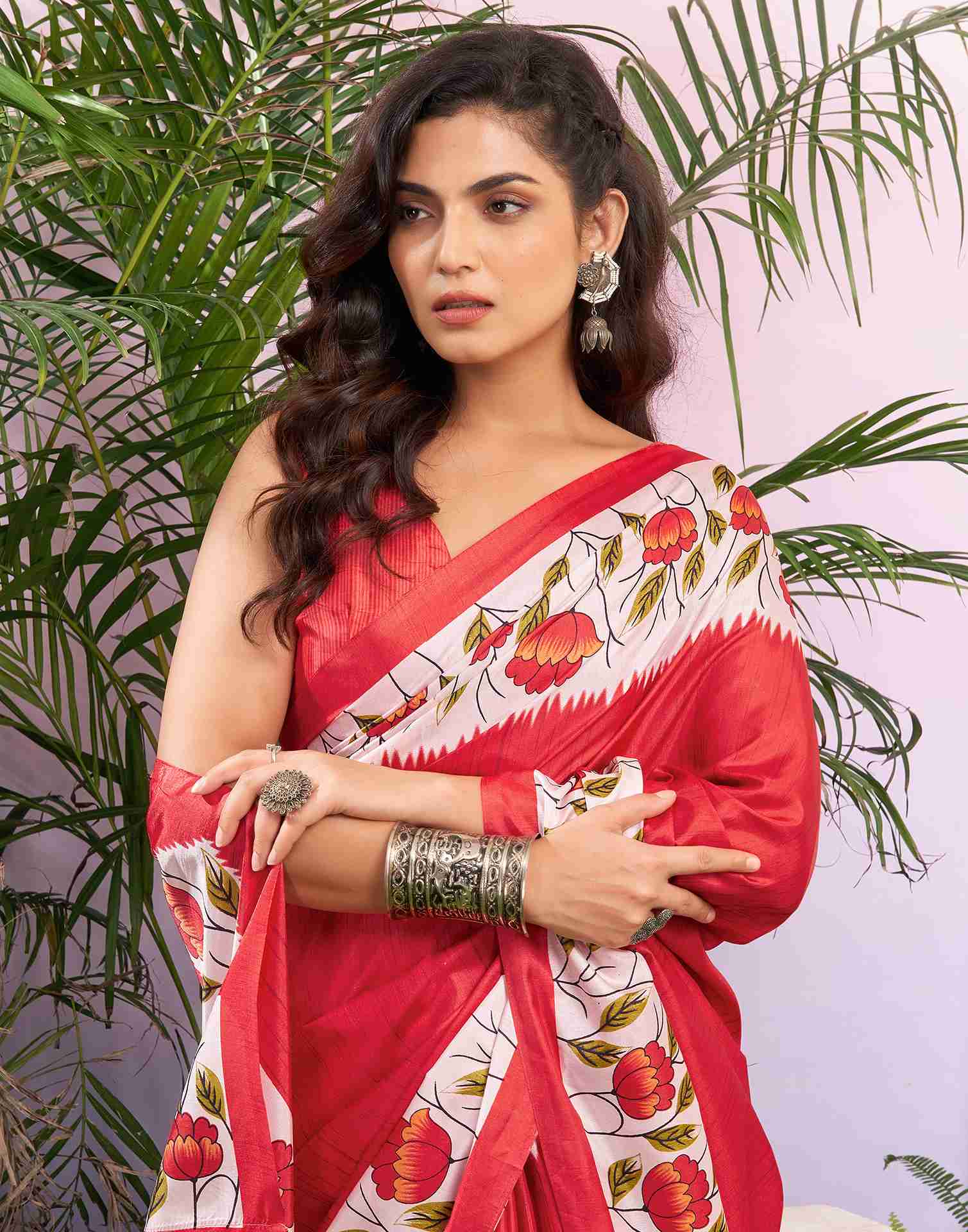 Red Silk Printed Saree