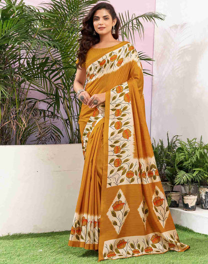 Turmeric Yellow Silk Printed Saree