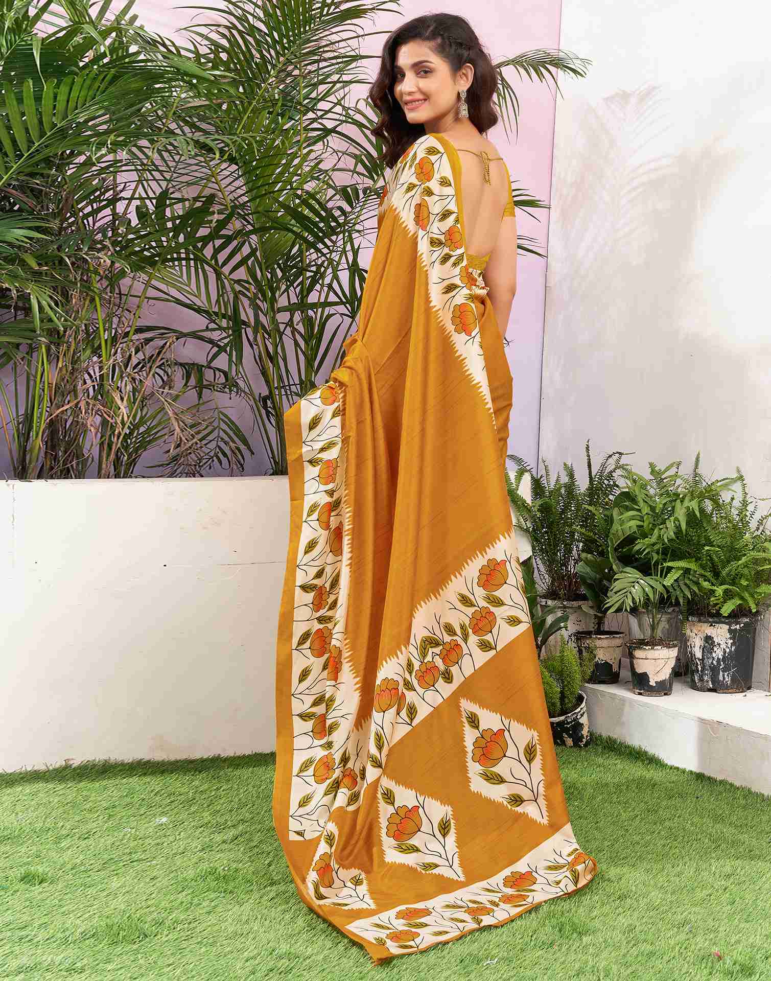 Turmeric Yellow Silk Printed Saree