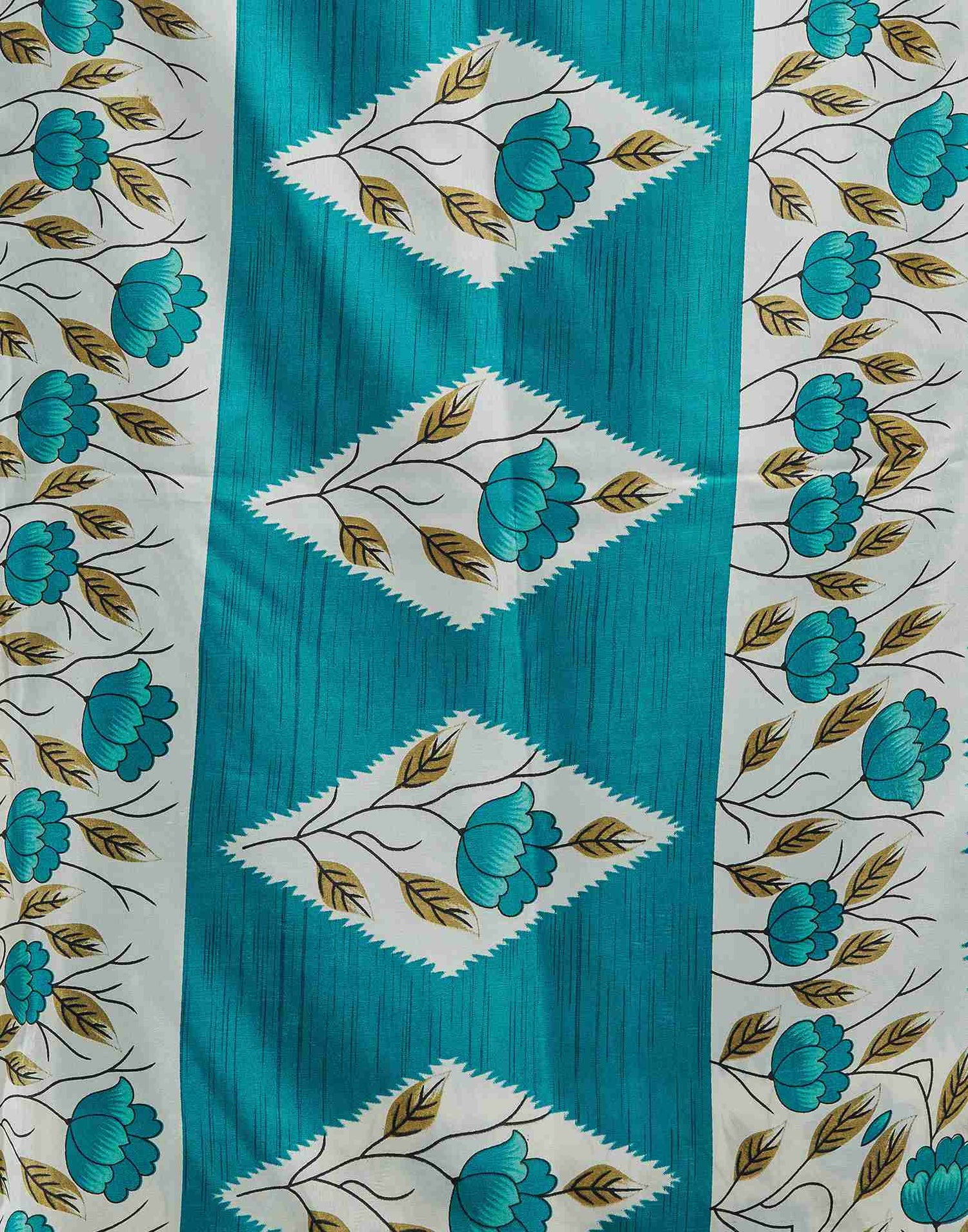 Teal Blue Silk Printed Saree