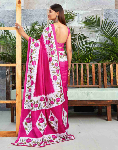 Rani Pink Silk Printed Saree