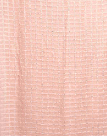 Light Peach Chiffon Plain Checkered Saree