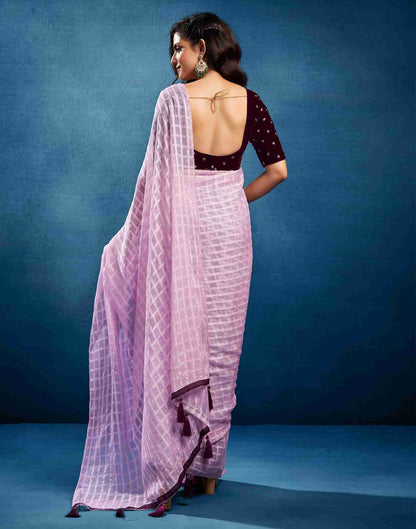 Light Purple Chiffon Plain Checkered Saree