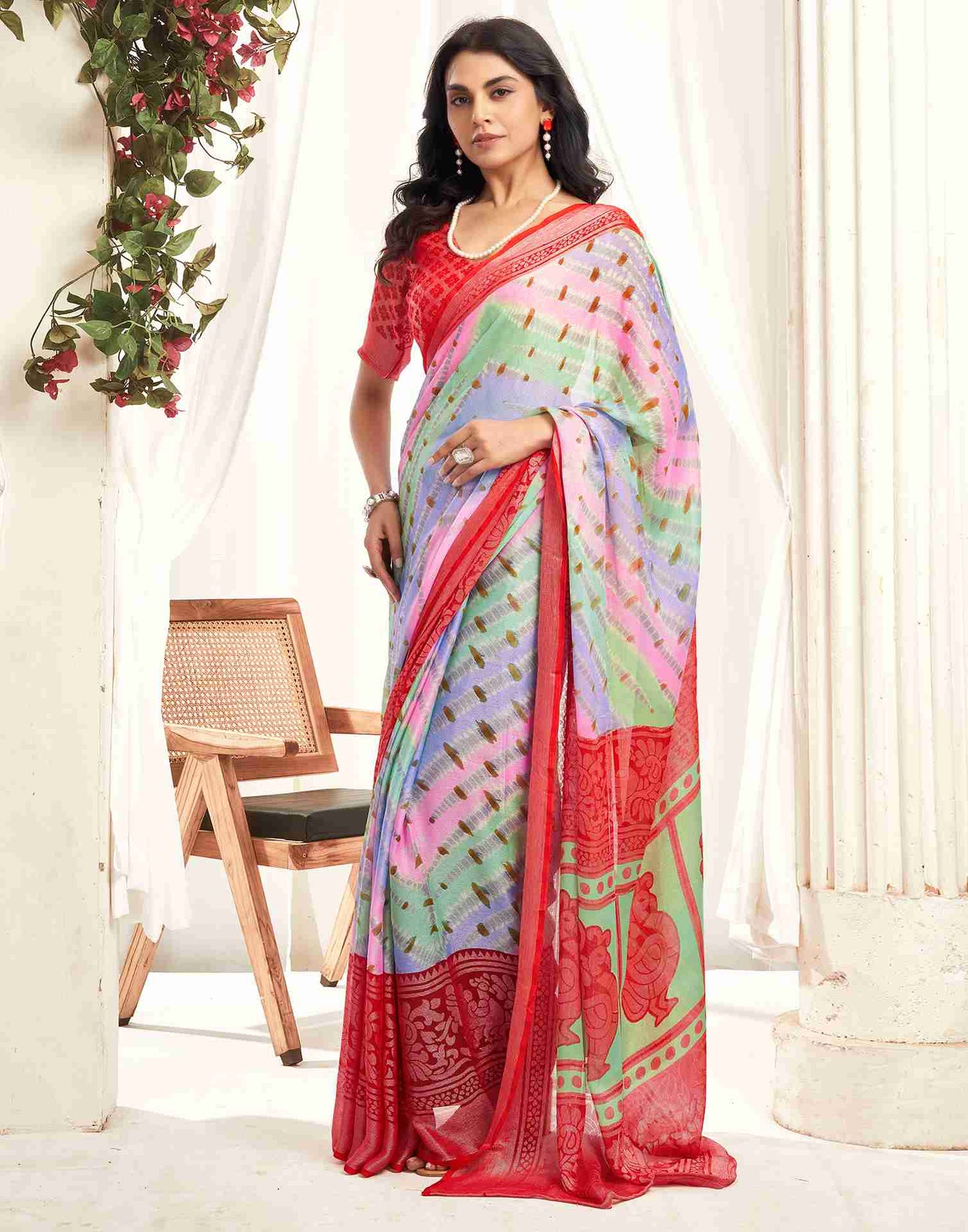 Multicoloured Chiffon Woven Printed Saree