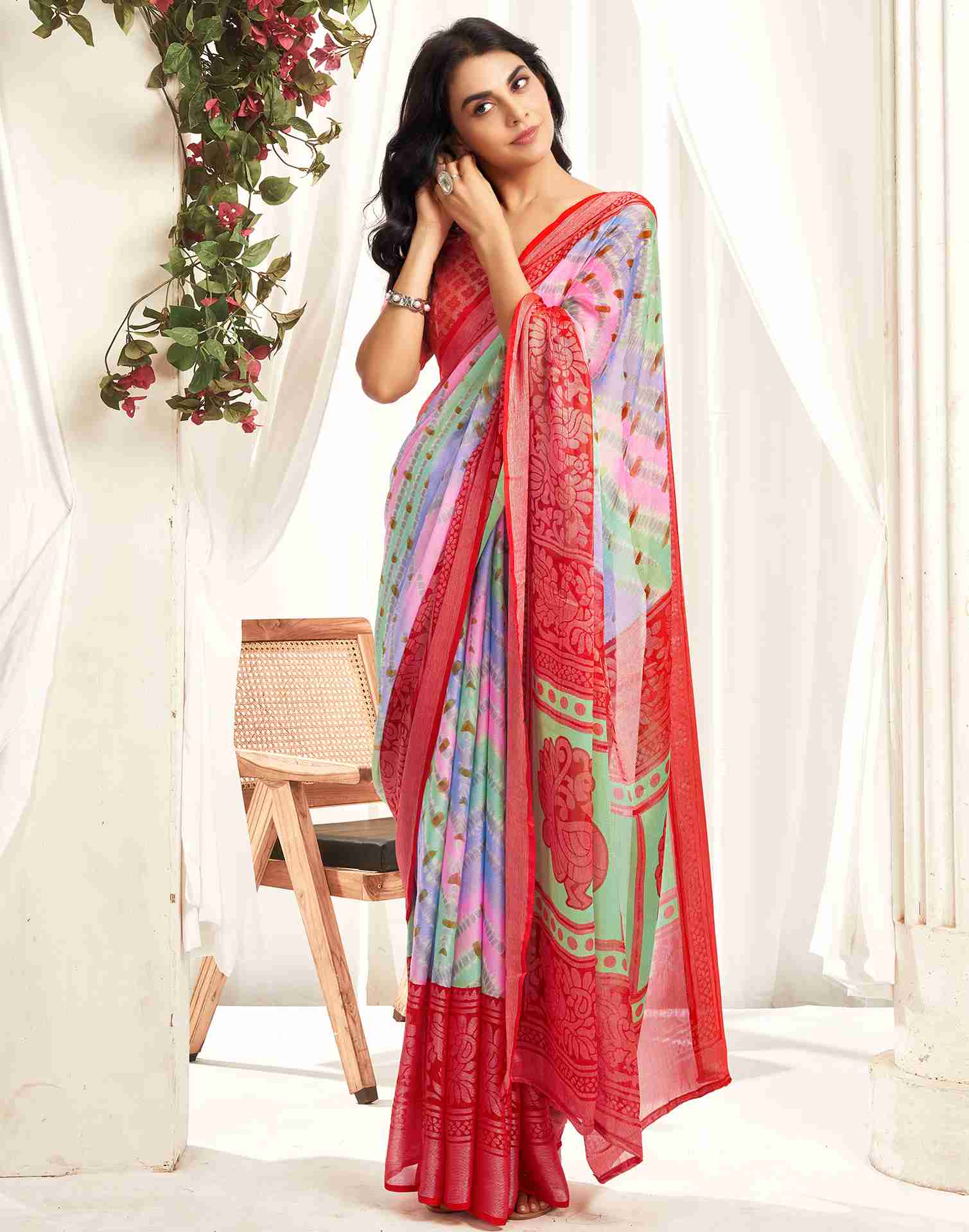 Multicoloured Chiffon Woven Printed Saree