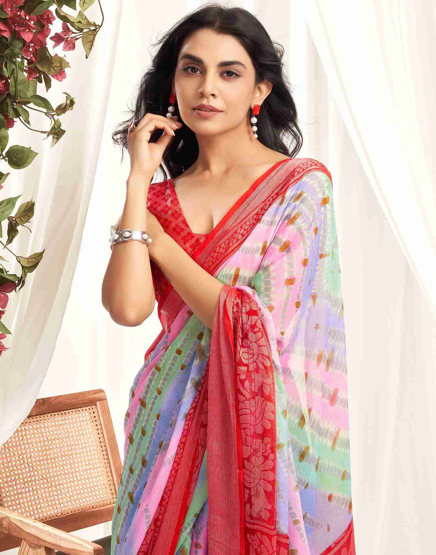 Multicoloured Chiffon Woven Printed Saree