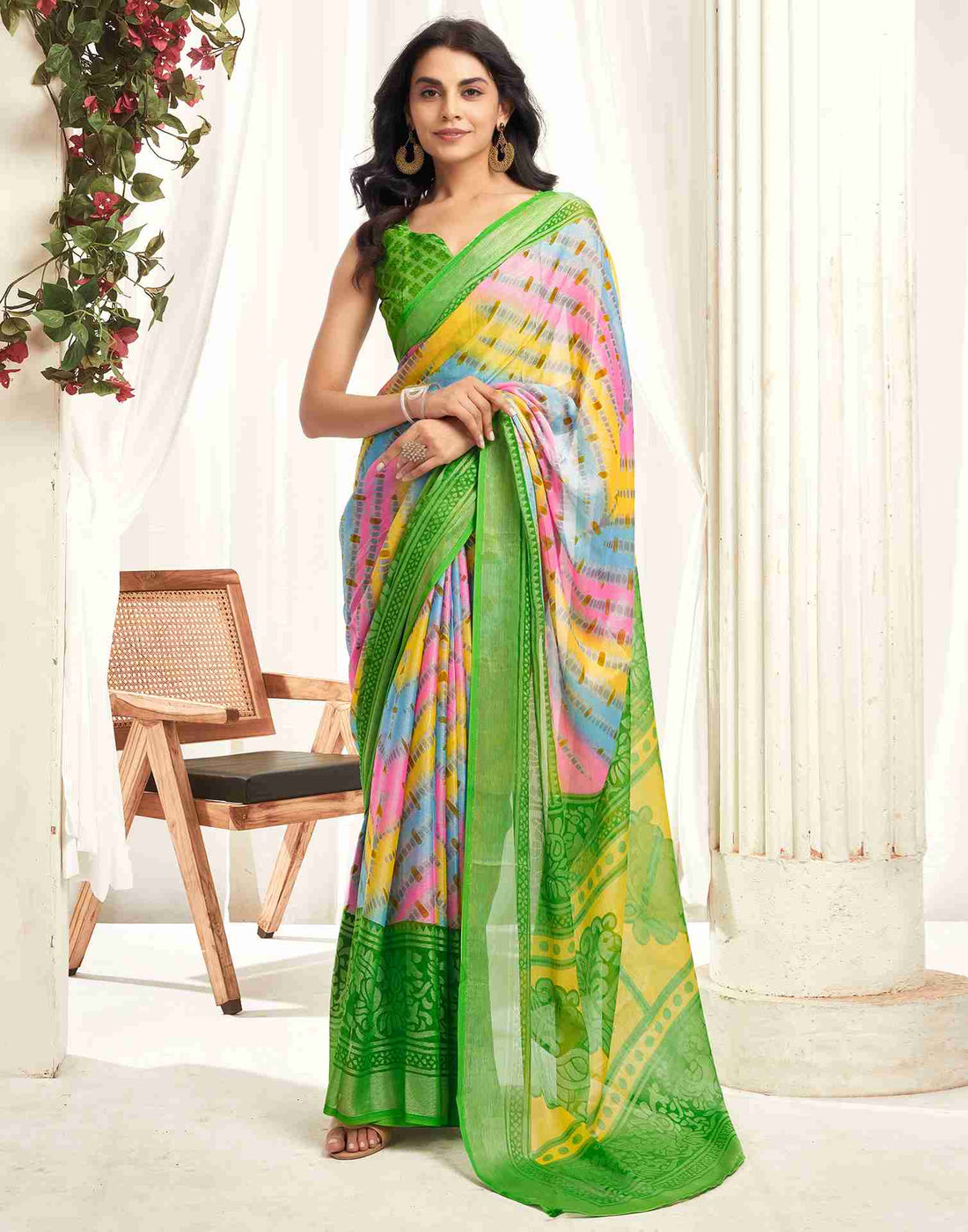 Multicoloured Chiffon Woven Printed Saree