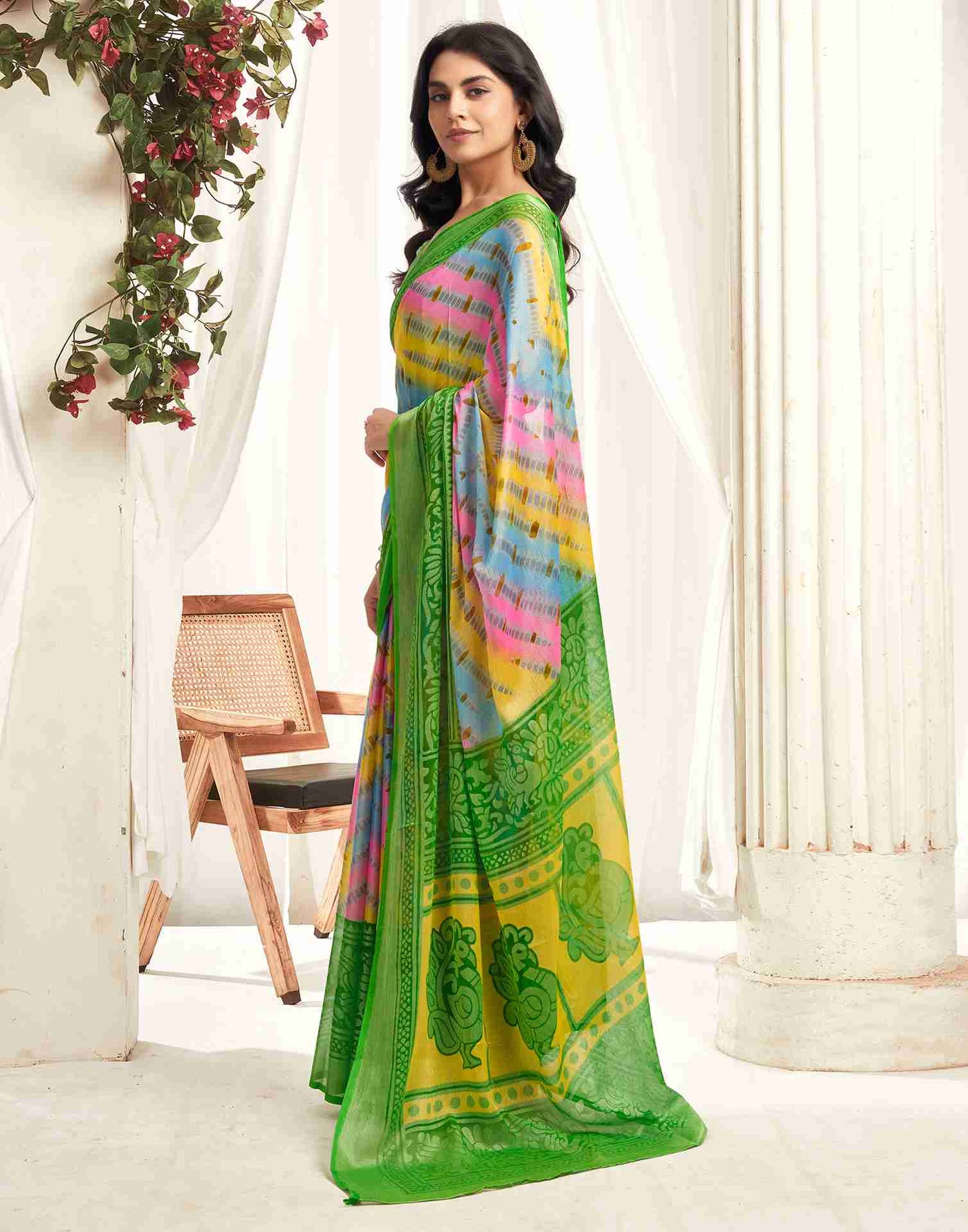 Multicoloured Chiffon Woven Printed Saree