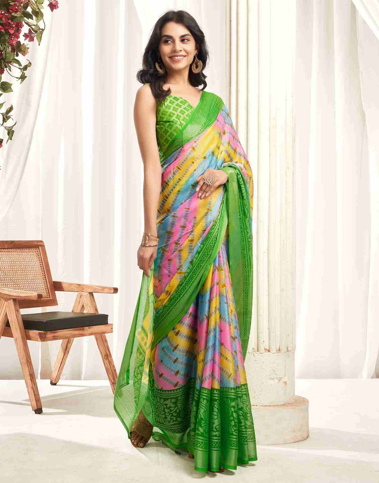 Multicoloured Chiffon Woven Printed Saree