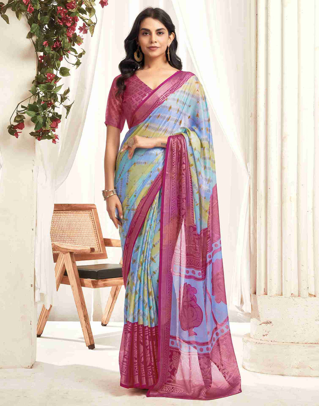 Multicoloured Chiffon Woven Printed Saree