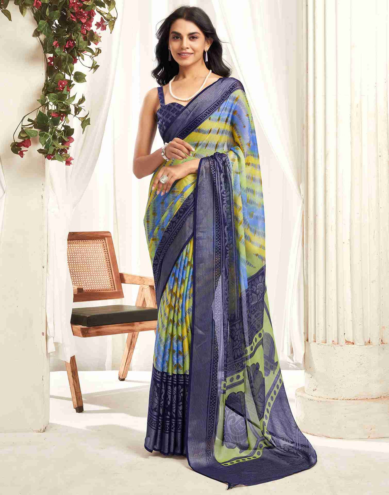 Multicoloured Chiffon Woven Printed Saree