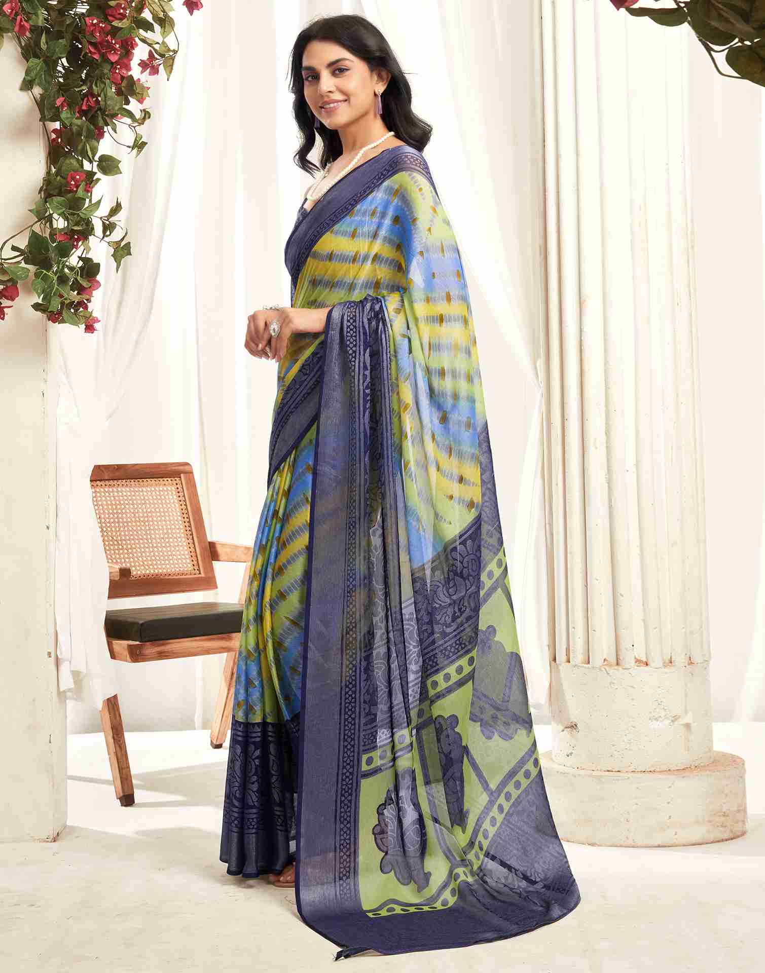 Multicoloured Chiffon Woven Printed Saree