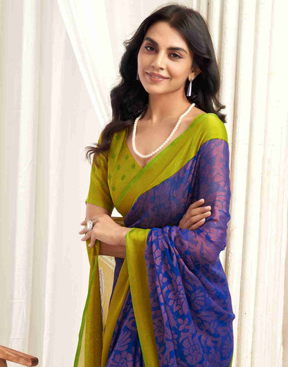 Lime Green Chiffon Woven Printed Saree