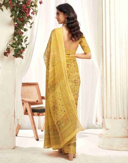 Pastel Yellow Chiffon Woven Printed Saree