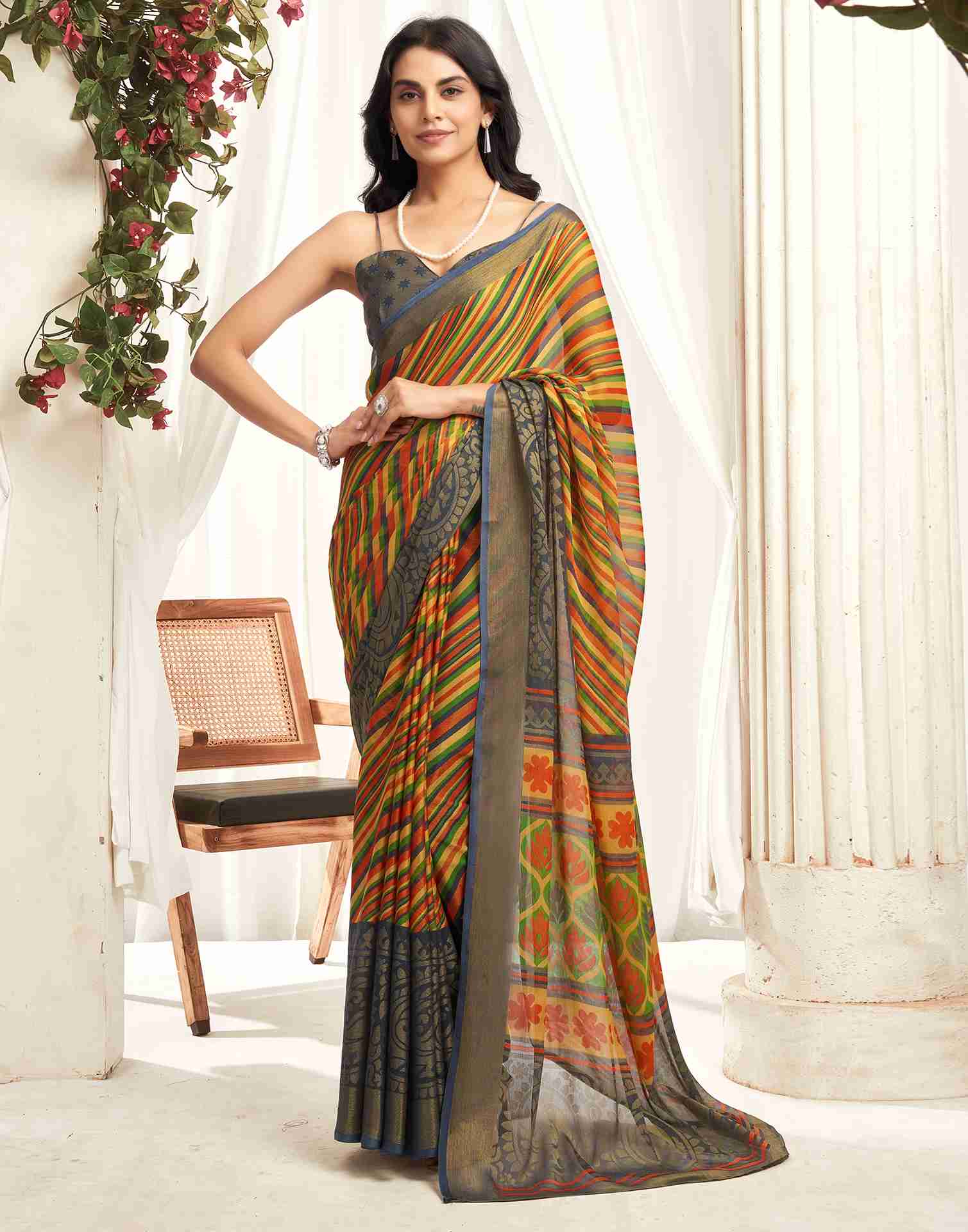 Multicoloured Chiffon Woven Printed Saree