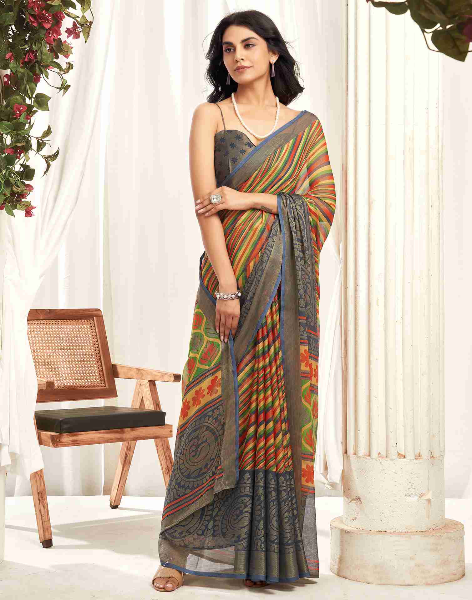 Multicoloured Chiffon Woven Printed Saree