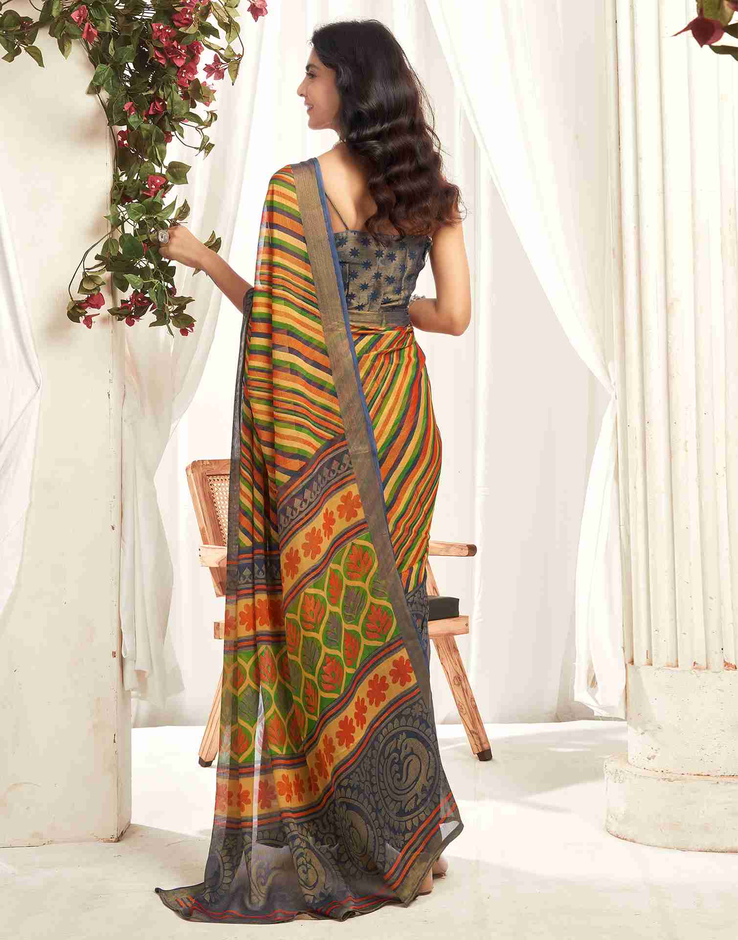 Multicoloured Chiffon Woven Printed Saree