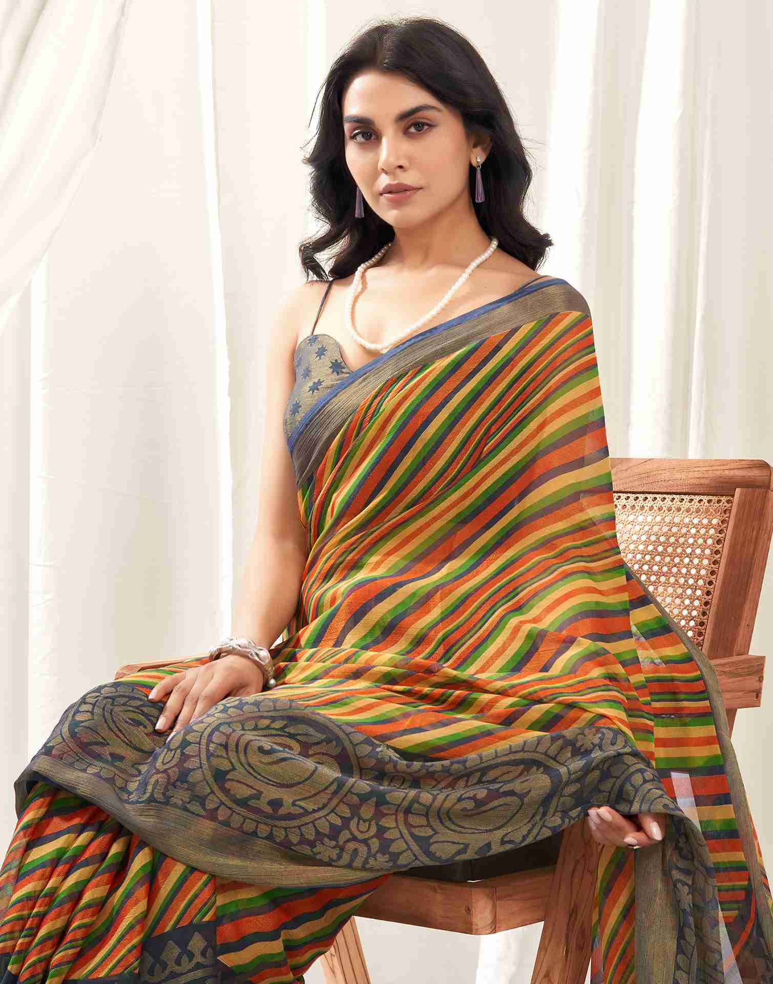 Multicoloured Chiffon Woven Printed Saree