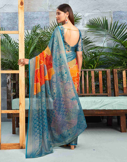 Teal Blue Chiffon Woven Printed Saree