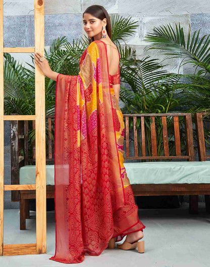 Red Chiffon Woven Printed Saree