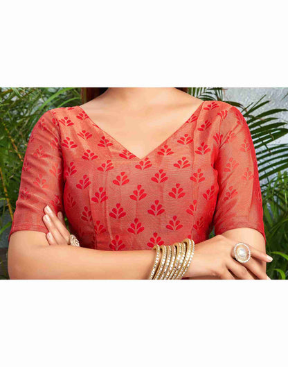 Red Chiffon Woven Printed Saree