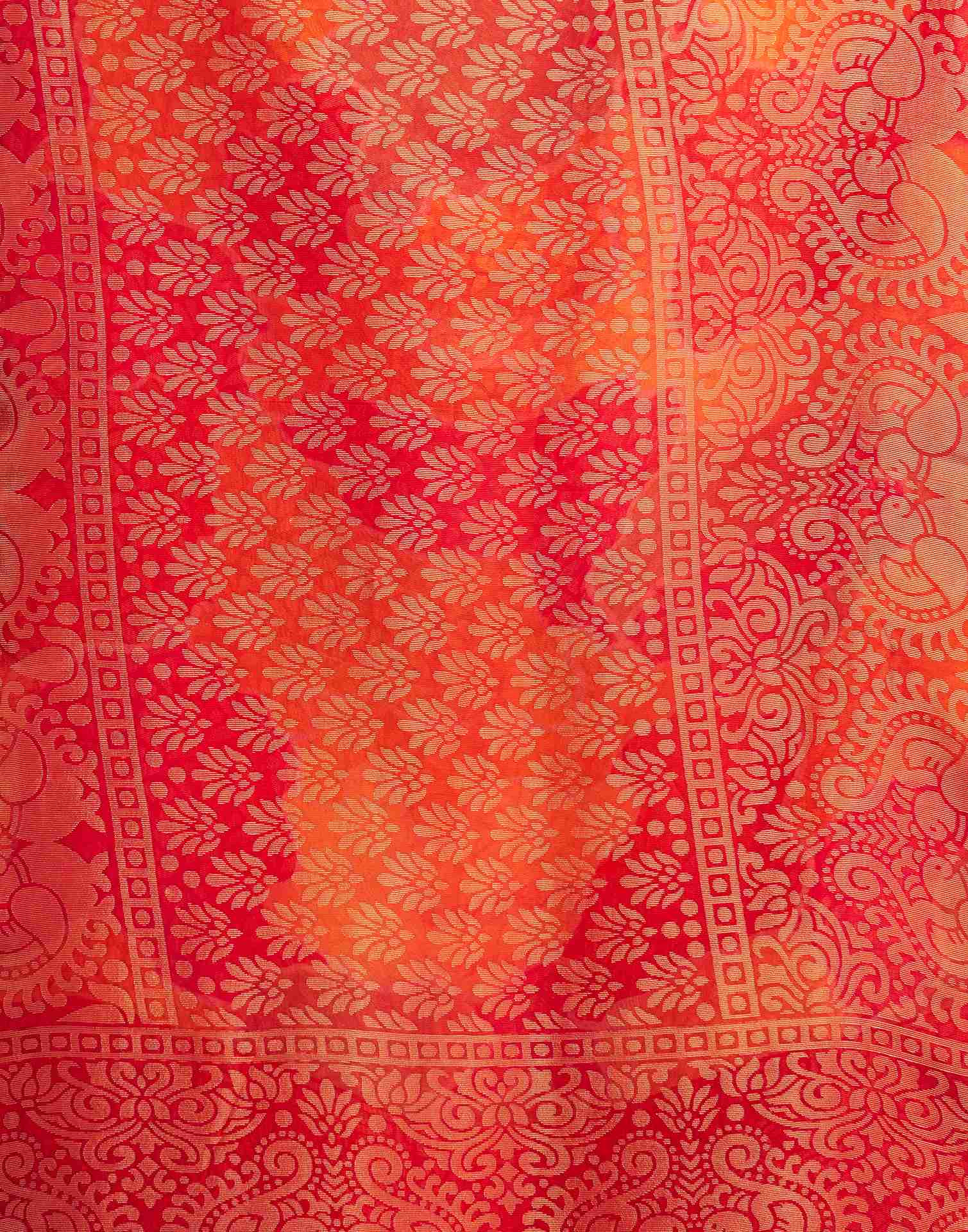 Red Chiffon Woven Printed Saree