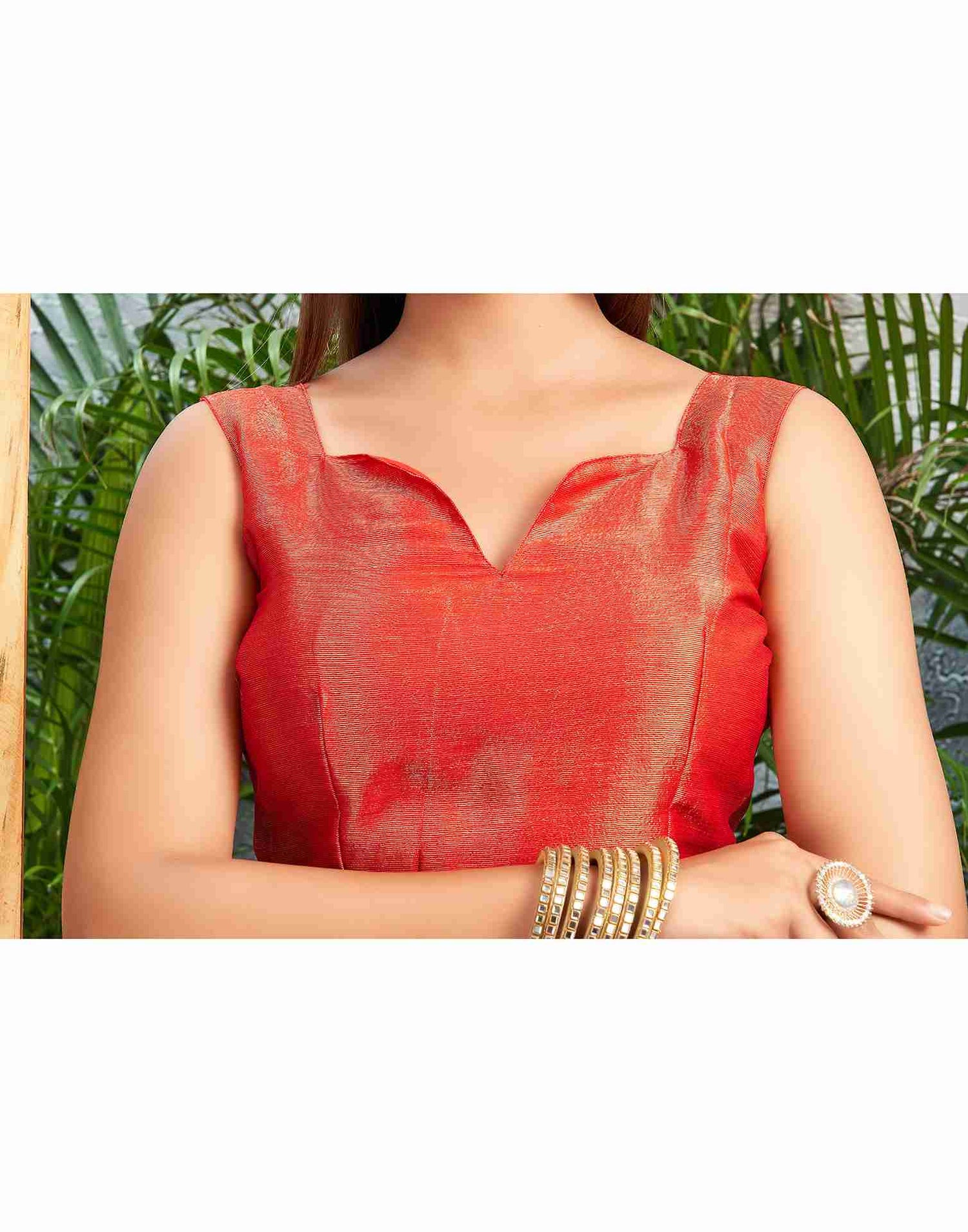 Red Chiffon Woven Printed Saree