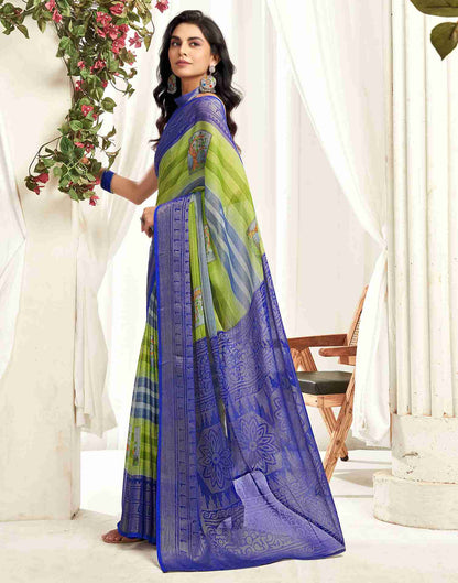 Green Chiffon Woven Printed Saree